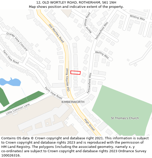 12, OLD WORTLEY ROAD, ROTHERHAM, S61 1NH: Location map and indicative extent of plot