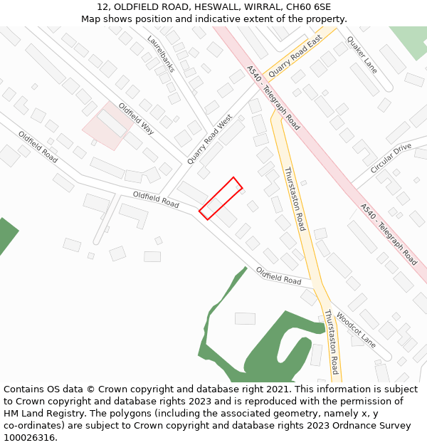 12, OLDFIELD ROAD, HESWALL, WIRRAL, CH60 6SE: Location map and indicative extent of plot