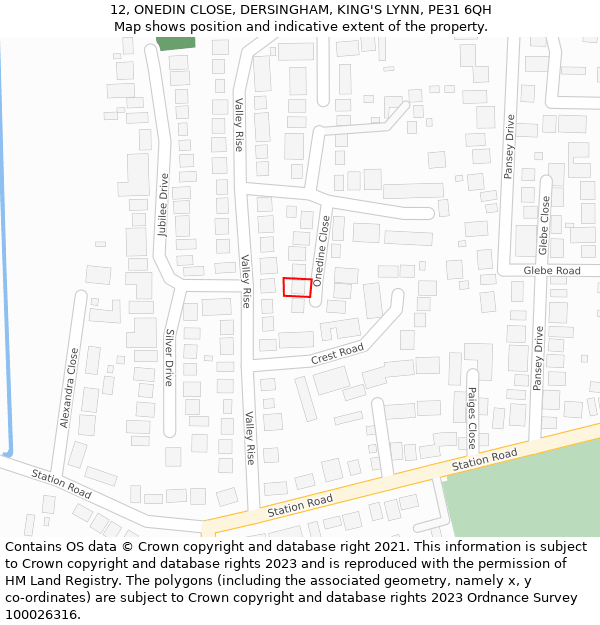 12, ONEDIN CLOSE, DERSINGHAM, KING'S LYNN, PE31 6QH: Location map and indicative extent of plot