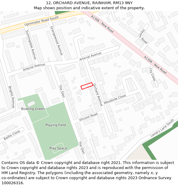 12, ORCHARD AVENUE, RAINHAM, RM13 9NY: Location map and indicative extent of plot