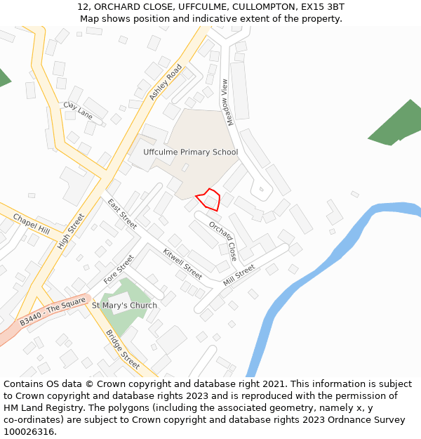 12, ORCHARD CLOSE, UFFCULME, CULLOMPTON, EX15 3BT: Location map and indicative extent of plot