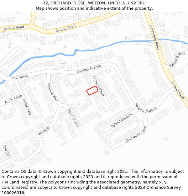 12, ORCHARD CLOSE, WELTON, LINCOLN, LN2 3RU: Location map and indicative extent of plot