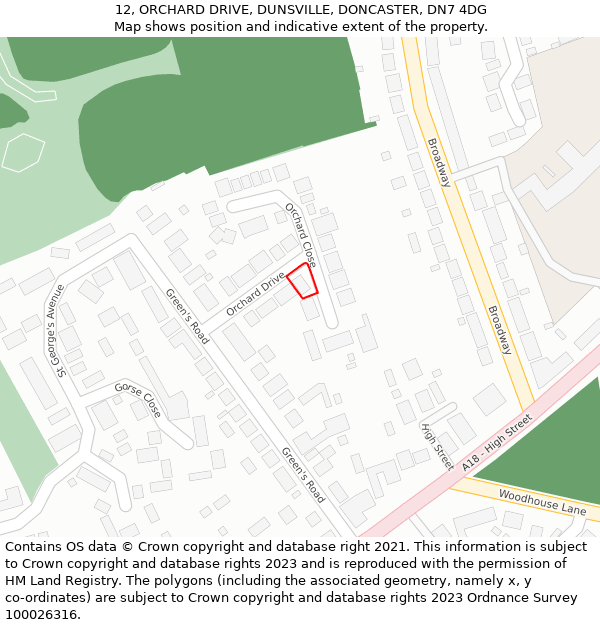 12, ORCHARD DRIVE, DUNSVILLE, DONCASTER, DN7 4DG: Location map and indicative extent of plot