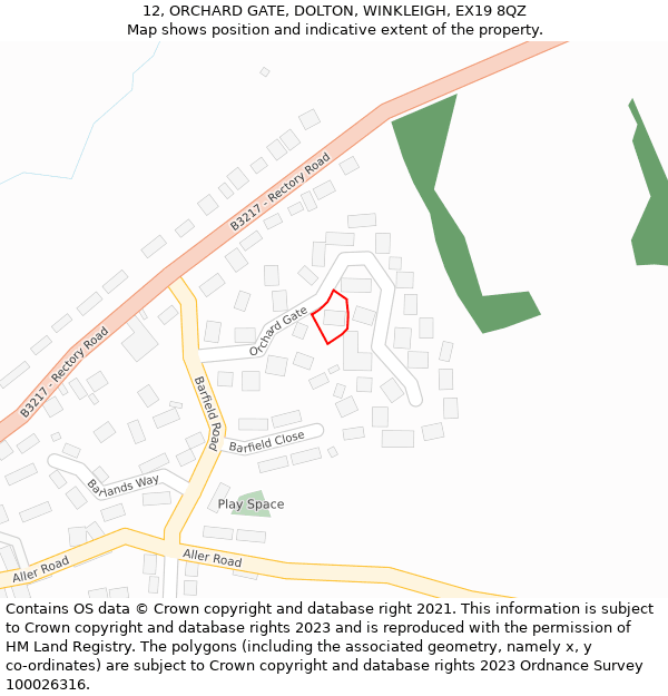 12, ORCHARD GATE, DOLTON, WINKLEIGH, EX19 8QZ: Location map and indicative extent of plot