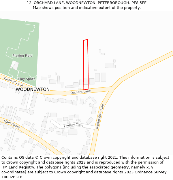 12, ORCHARD LANE, WOODNEWTON, PETERBOROUGH, PE8 5EE: Location map and indicative extent of plot