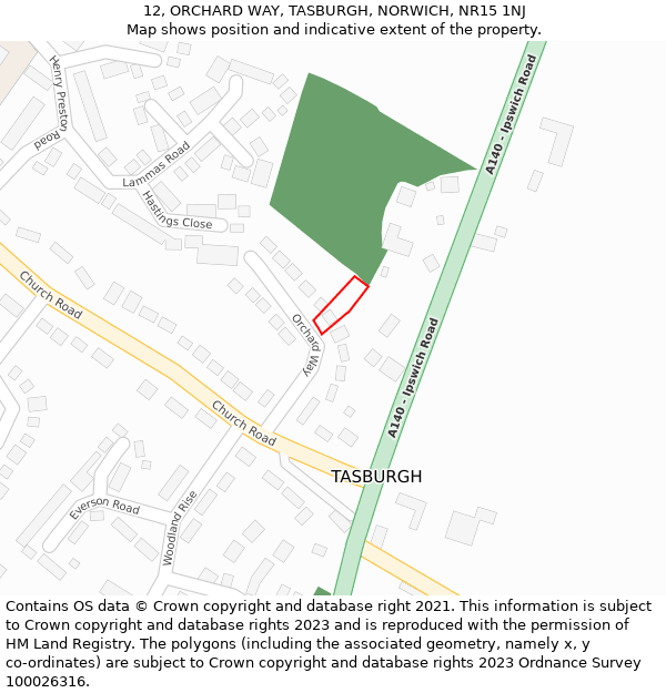 12, ORCHARD WAY, TASBURGH, NORWICH, NR15 1NJ: Location map and indicative extent of plot