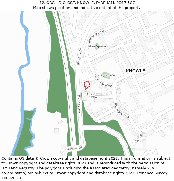 12, ORCHID CLOSE, KNOWLE, FAREHAM, PO17 5GG: Location map and indicative extent of plot