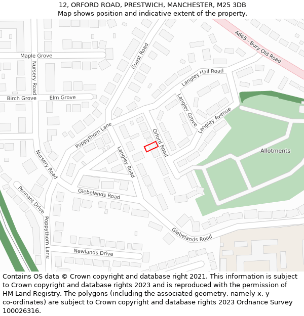 12, ORFORD ROAD, PRESTWICH, MANCHESTER, M25 3DB: Location map and indicative extent of plot