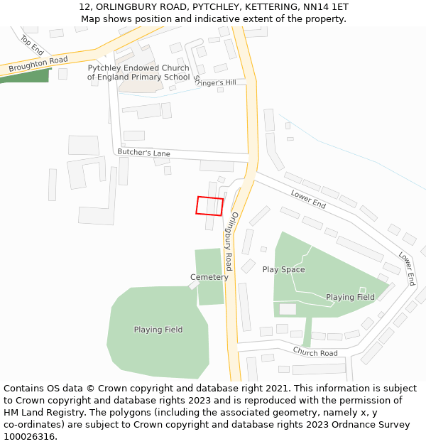 12, ORLINGBURY ROAD, PYTCHLEY, KETTERING, NN14 1ET: Location map and indicative extent of plot