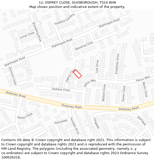 12, OSPREY CLOSE, GUISBOROUGH, TS14 8HN: Location map and indicative extent of plot