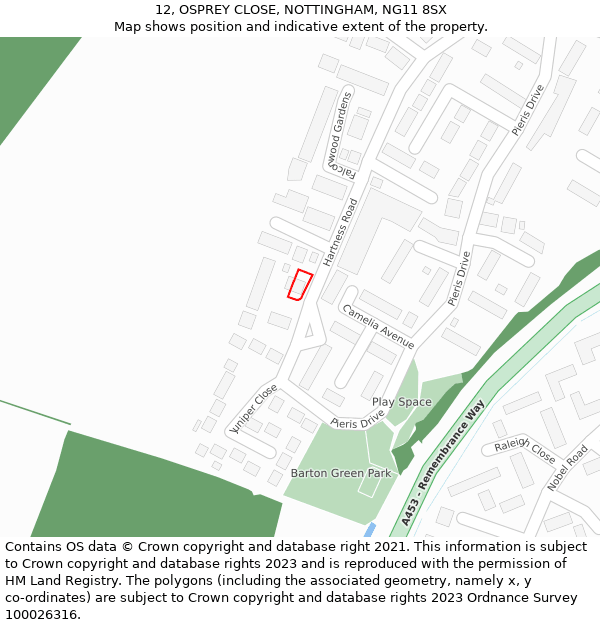12, OSPREY CLOSE, NOTTINGHAM, NG11 8SX: Location map and indicative extent of plot