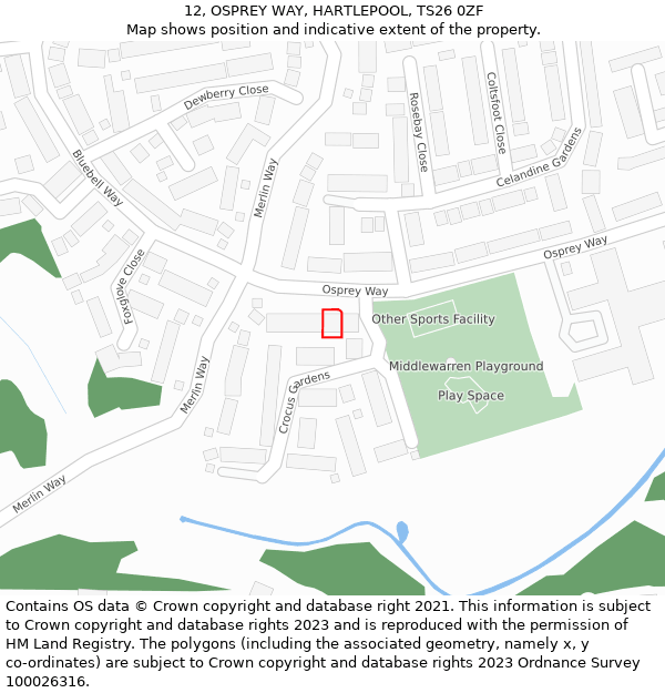 12, OSPREY WAY, HARTLEPOOL, TS26 0ZF: Location map and indicative extent of plot