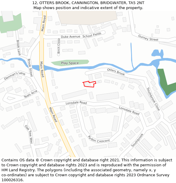 12, OTTERS BROOK, CANNINGTON, BRIDGWATER, TA5 2NT: Location map and indicative extent of plot