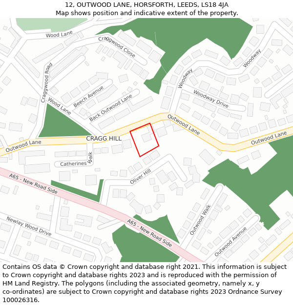 12, OUTWOOD LANE, HORSFORTH, LEEDS, LS18 4JA: Location map and indicative extent of plot