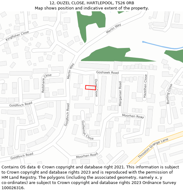 12, OUZEL CLOSE, HARTLEPOOL, TS26 0RB: Location map and indicative extent of plot