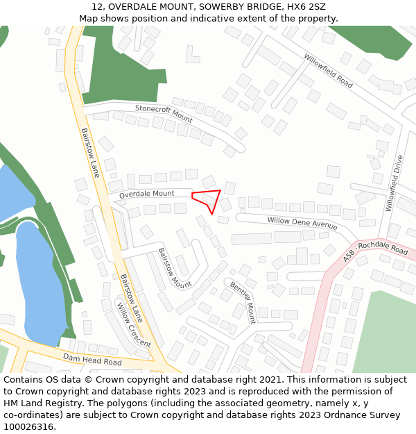 12, OVERDALE MOUNT, SOWERBY BRIDGE, HX6 2SZ: Location map and indicative extent of plot