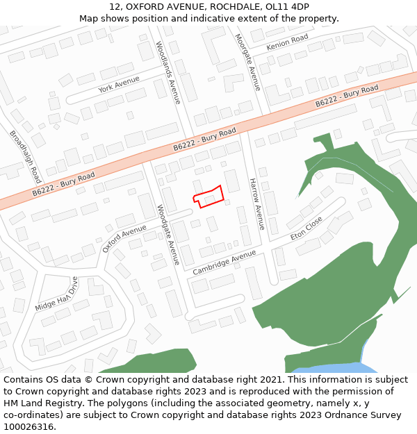 12, OXFORD AVENUE, ROCHDALE, OL11 4DP: Location map and indicative extent of plot