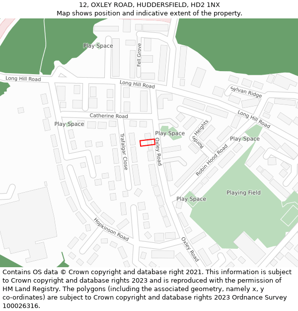 12, OXLEY ROAD, HUDDERSFIELD, HD2 1NX: Location map and indicative extent of plot