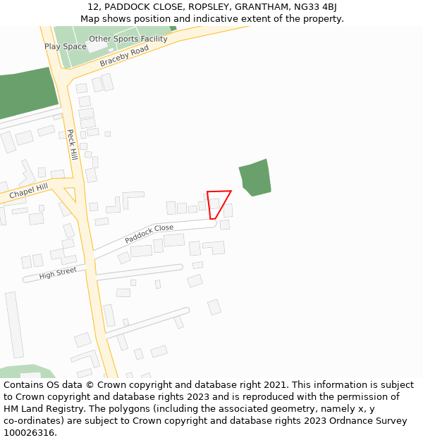 12, PADDOCK CLOSE, ROPSLEY, GRANTHAM, NG33 4BJ: Location map and indicative extent of plot