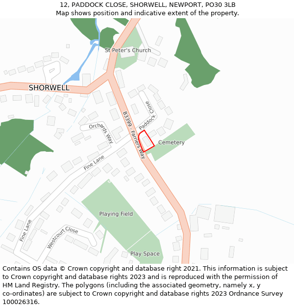 12, PADDOCK CLOSE, SHORWELL, NEWPORT, PO30 3LB: Location map and indicative extent of plot