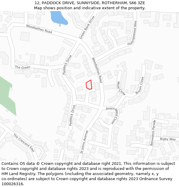 12, PADDOCK DRIVE, SUNNYSIDE, ROTHERHAM, S66 3ZE: Location map and indicative extent of plot