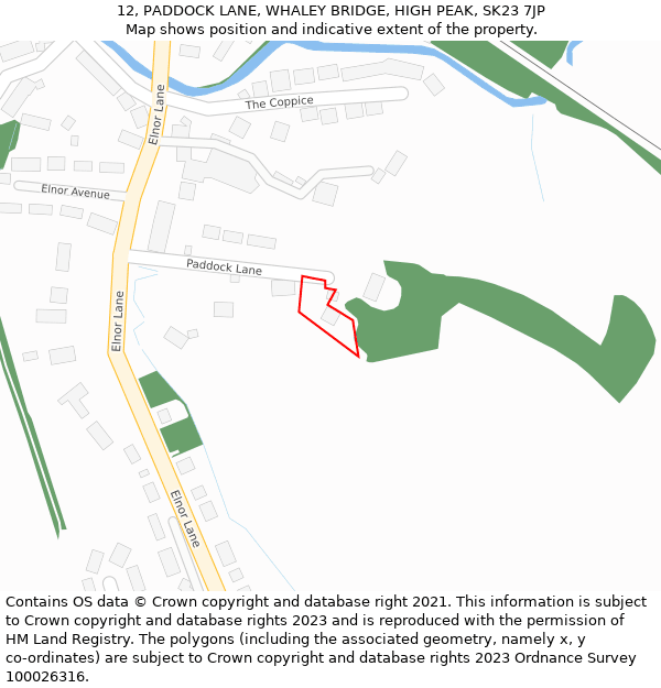 12, PADDOCK LANE, WHALEY BRIDGE, HIGH PEAK, SK23 7JP: Location map and indicative extent of plot