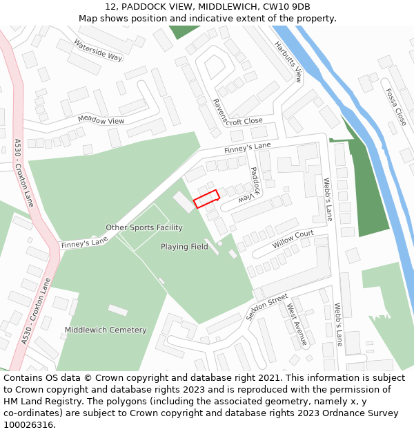 12, PADDOCK VIEW, MIDDLEWICH, CW10 9DB: Location map and indicative extent of plot