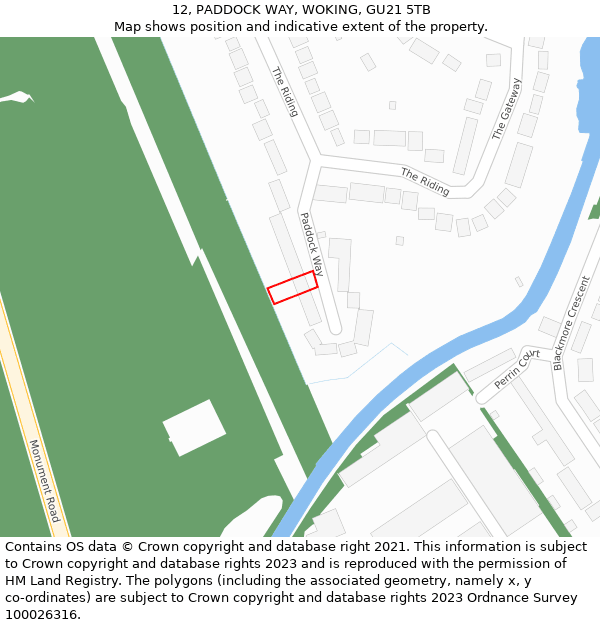 12, PADDOCK WAY, WOKING, GU21 5TB: Location map and indicative extent of plot