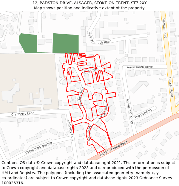 12, PADSTON DRIVE, ALSAGER, STOKE-ON-TRENT, ST7 2XY: Location map and indicative extent of plot