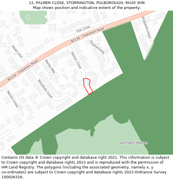 12, PALMER CLOSE, STORRINGTON, PULBOROUGH, RH20 3HN: Location map and indicative extent of plot