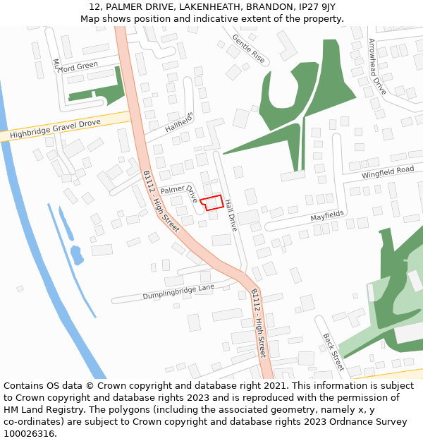 12, PALMER DRIVE, LAKENHEATH, BRANDON, IP27 9JY: Location map and indicative extent of plot