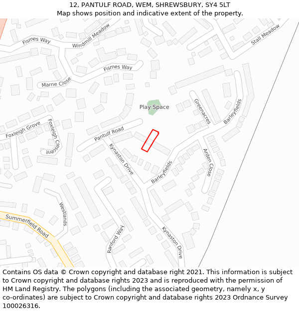 12, PANTULF ROAD, WEM, SHREWSBURY, SY4 5LT: Location map and indicative extent of plot