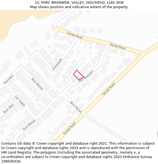 12, PARC BRANWEN, VALLEY, HOLYHEAD, LL65 3AW: Location map and indicative extent of plot