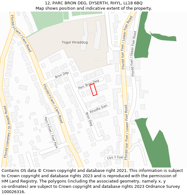 12, PARC BRON DEG, DYSERTH, RHYL, LL18 6BQ: Location map and indicative extent of plot