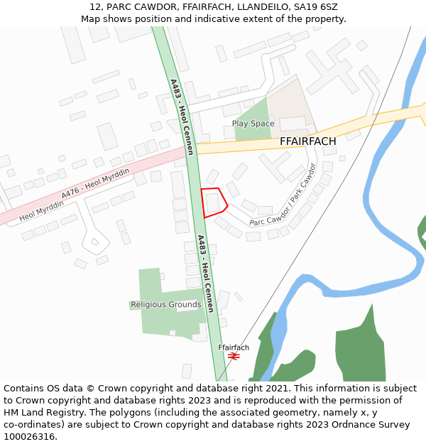 12, PARC CAWDOR, FFAIRFACH, LLANDEILO, SA19 6SZ: Location map and indicative extent of plot