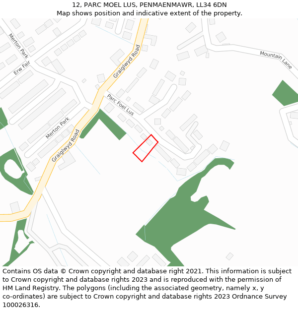 12, PARC MOEL LUS, PENMAENMAWR, LL34 6DN: Location map and indicative extent of plot