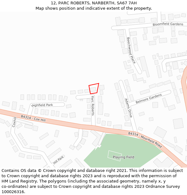 12, PARC ROBERTS, NARBERTH, SA67 7AH: Location map and indicative extent of plot