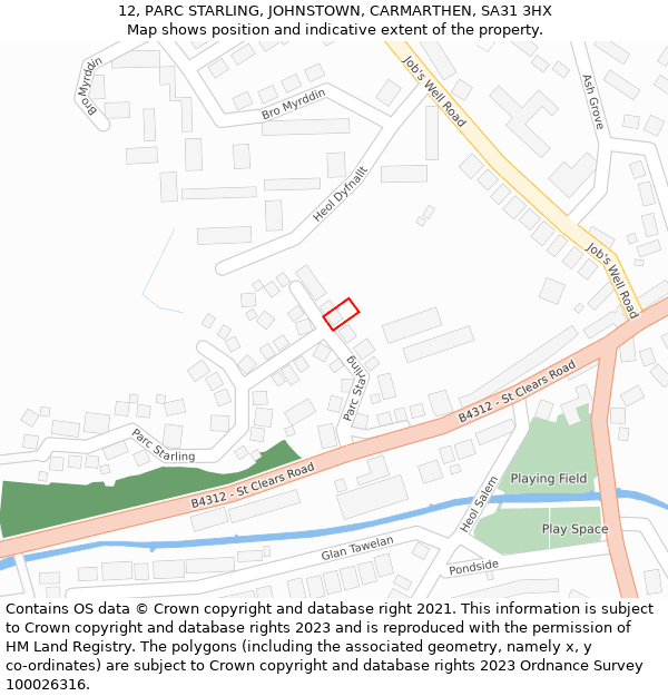 12, PARC STARLING, JOHNSTOWN, CARMARTHEN, SA31 3HX: Location map and indicative extent of plot