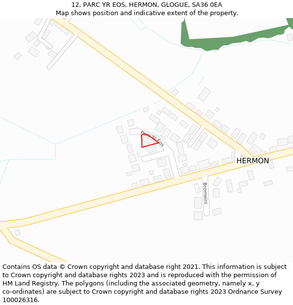 12, PARC YR EOS, HERMON, GLOGUE, SA36 0EA: Location map and indicative extent of plot