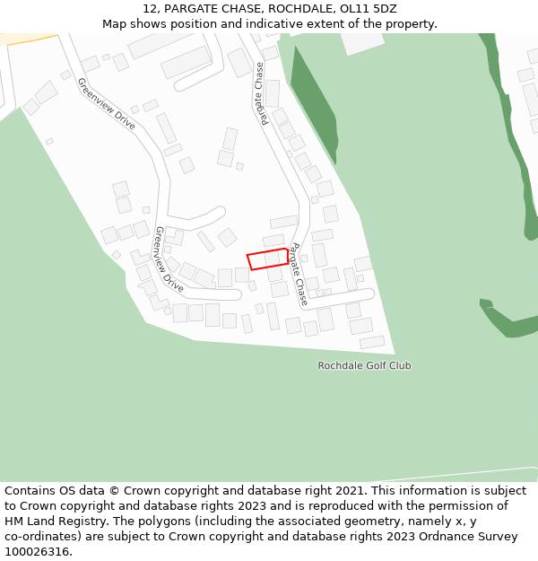 12, PARGATE CHASE, ROCHDALE, OL11 5DZ: Location map and indicative extent of plot