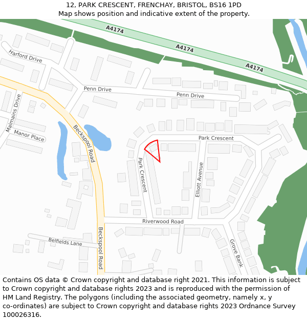 12, PARK CRESCENT, FRENCHAY, BRISTOL, BS16 1PD: Location map and indicative extent of plot