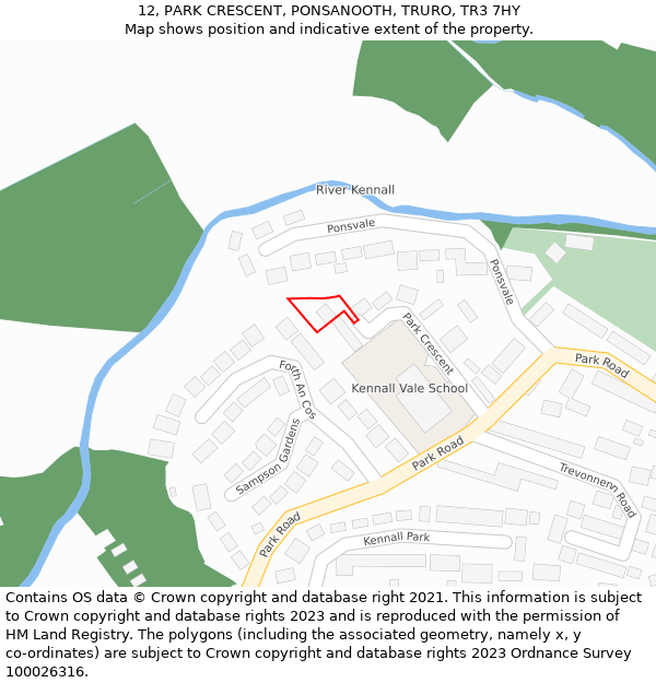 12, PARK CRESCENT, PONSANOOTH, TRURO, TR3 7HY: Location map and indicative extent of plot