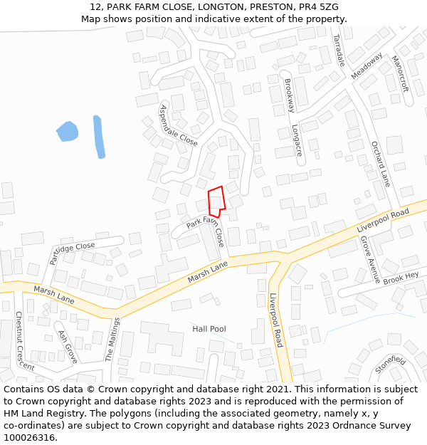 12, PARK FARM CLOSE, LONGTON, PRESTON, PR4 5ZG: Location map and indicative extent of plot