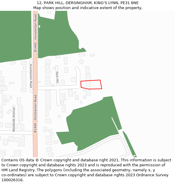 12, PARK HILL, DERSINGHAM, KING'S LYNN, PE31 6NE: Location map and indicative extent of plot
