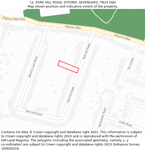 12, PARK HILL ROAD, OTFORD, SEVENOAKS, TN14 5QH: Location map and indicative extent of plot