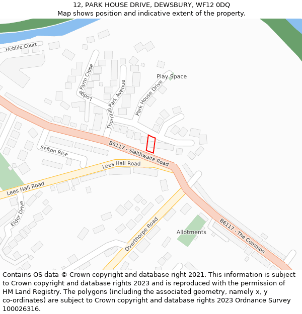 12, PARK HOUSE DRIVE, DEWSBURY, WF12 0DQ: Location map and indicative extent of plot