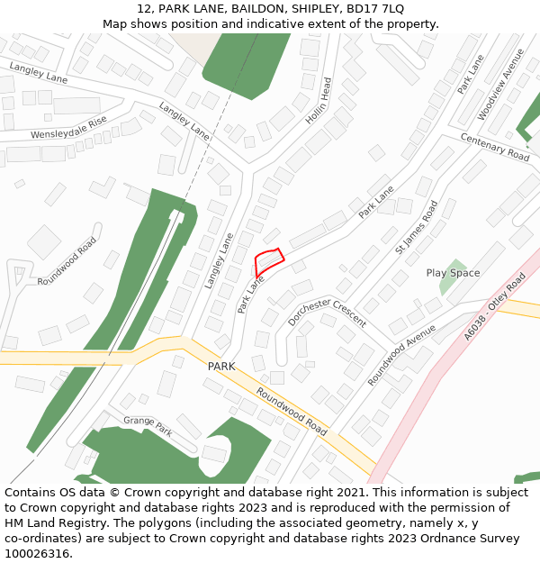 12, PARK LANE, BAILDON, SHIPLEY, BD17 7LQ: Location map and indicative extent of plot