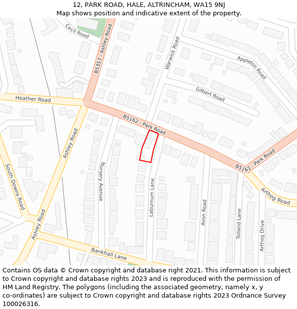 12, PARK ROAD, HALE, ALTRINCHAM, WA15 9NJ: Location map and indicative extent of plot