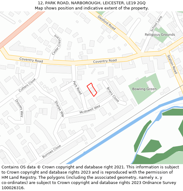 12, PARK ROAD, NARBOROUGH, LEICESTER, LE19 2GQ: Location map and indicative extent of plot