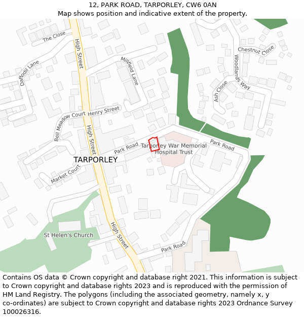 12, PARK ROAD, TARPORLEY, CW6 0AN: Location map and indicative extent of plot